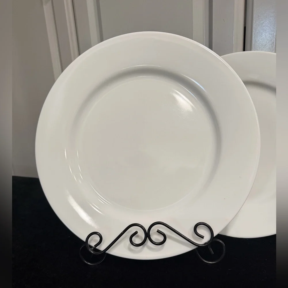 Crate&Barrel Elegant Ceramic White Chop 12” Dinner Serving Plates Set (2)